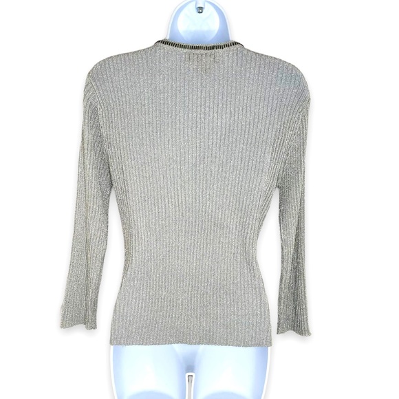 Adrianna Papell Metallic Pewter Glass Beaded Cardigan Size S - Picture 2 of 7